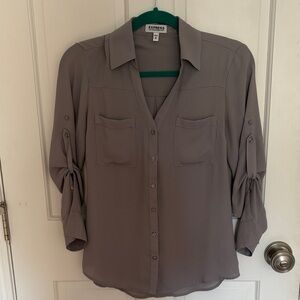 Express Women's Grey longsleeve portofino Button-Down Shirt